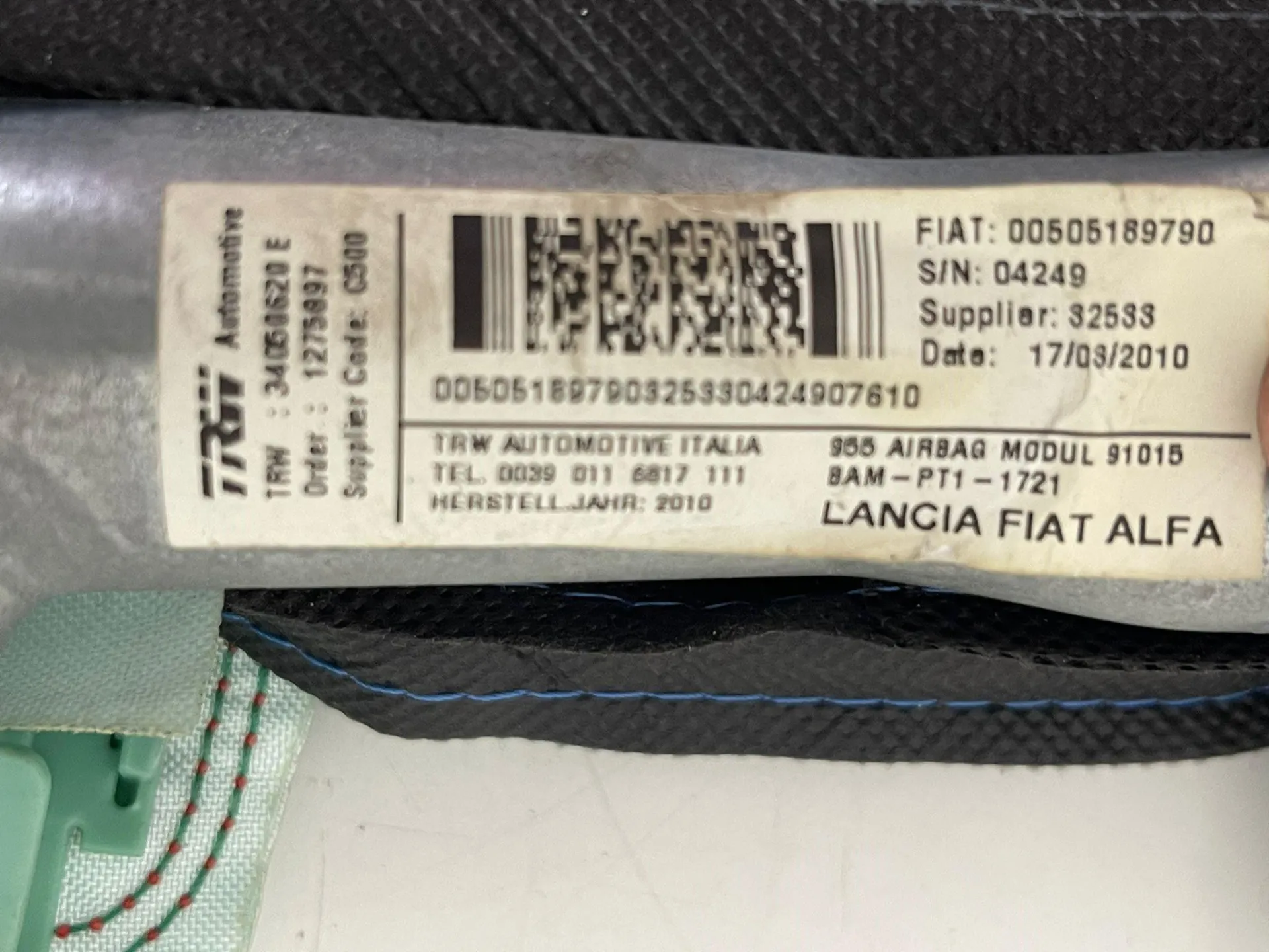 AIRBAG A TENDINA LATO SINISTRO con codice 00505189790 da ALFA ROMEO Mito Serie (955_) (08>)