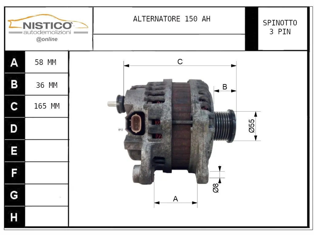 ALTERNATORE con codice 23100JD71A da NISSAN Qashqai 2° Serie con codice motore M9RG8/M9RG8 Diesel 2000 (10>13)