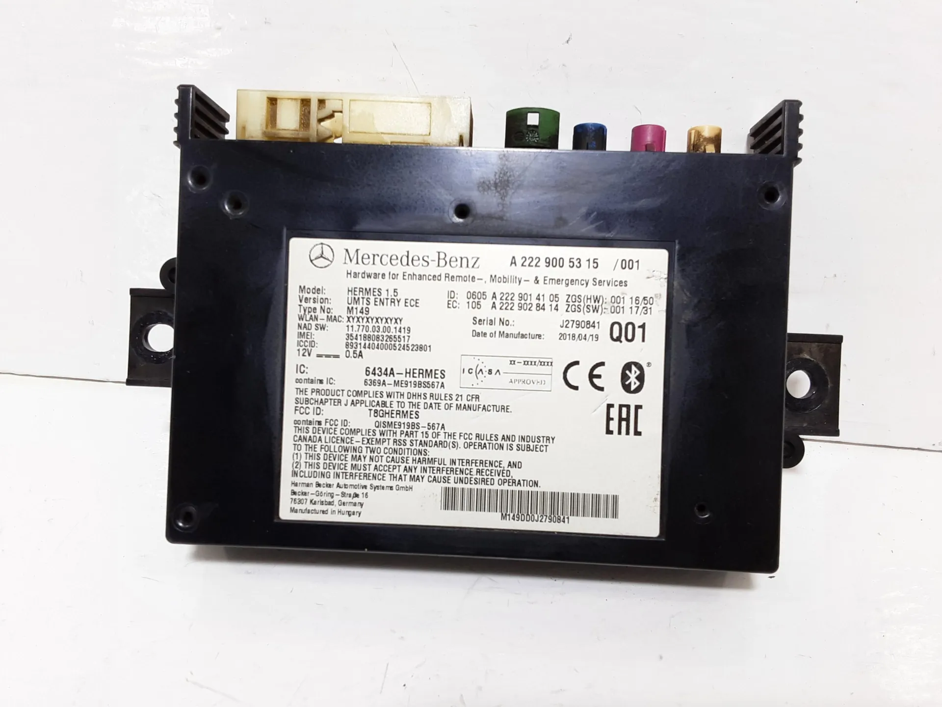 CENTRALINA BLUETOOTH TELEFONO con codice A2229005315 da MERCEDES Classe B W246 2° Serie (12>)