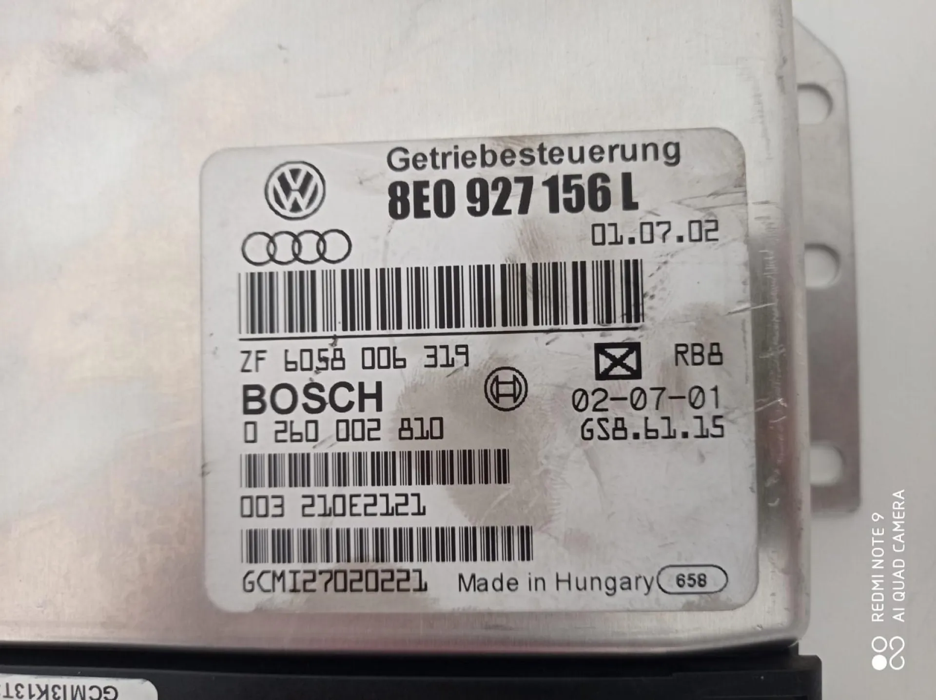 CENTRALINA CAMBIO AUTOMATICO con codice 8E0927156L da AUDI A4 Berlina (8E) Diesel 2500 (04>07)