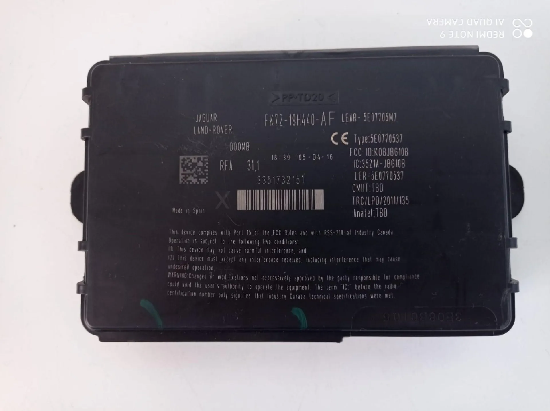 CENTRALINA KEYLESS con codice FK72-19H440-AF da JAGUAR XE Serie (X760) Diesel 2000 (15>)