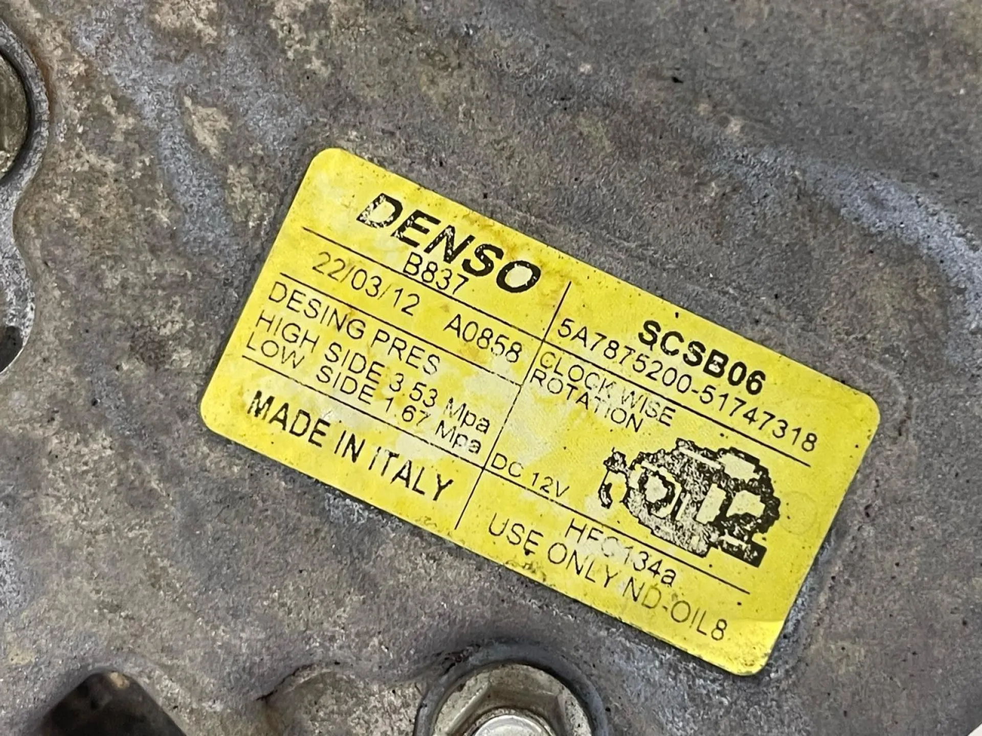 COMPRESSORE A/C con codice 5A7875200 da FIAT 500 Serie con codice motore 169A4000/169A4000 Benzina 1200 (07>14)
