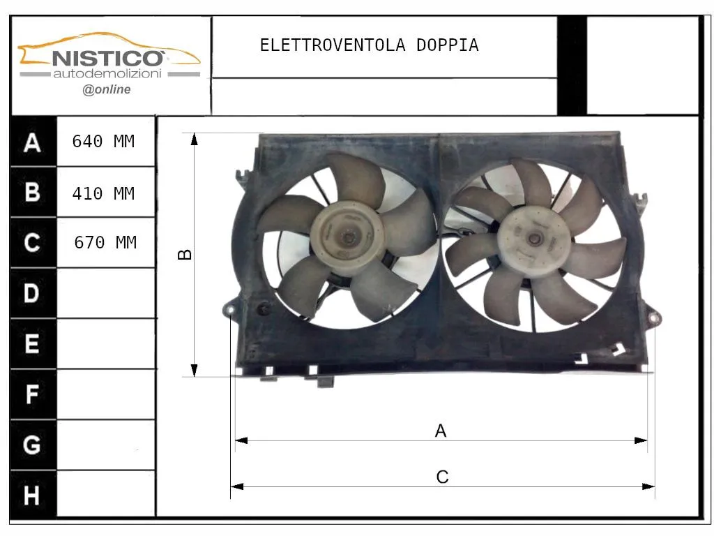 ELETTROVENTOLA con codice 1671127120 da TOYOTA Corolla Verso 1° Serie con codice motore 1CDFTV/1CDFTV Diesel 2000 (02>04)