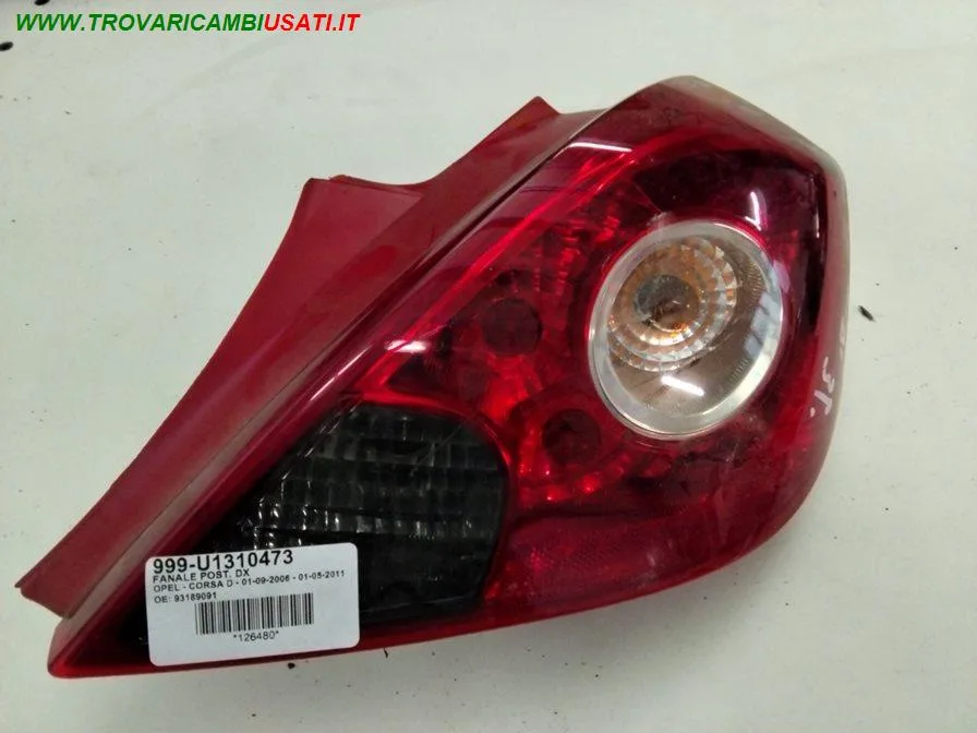 FANALE POST. DX OPEL - CORSA D 3 PORTE 2006 > 2011, OPEL - CORSA D 3 PORTE 2011 > 2015, OPEL - CORSA D VAN - 2007 > 2011, OPEL - CORSA D VAN - 2011 > 2015 CODICE/I: OE 93189091 43388 OP0344153 999-...
