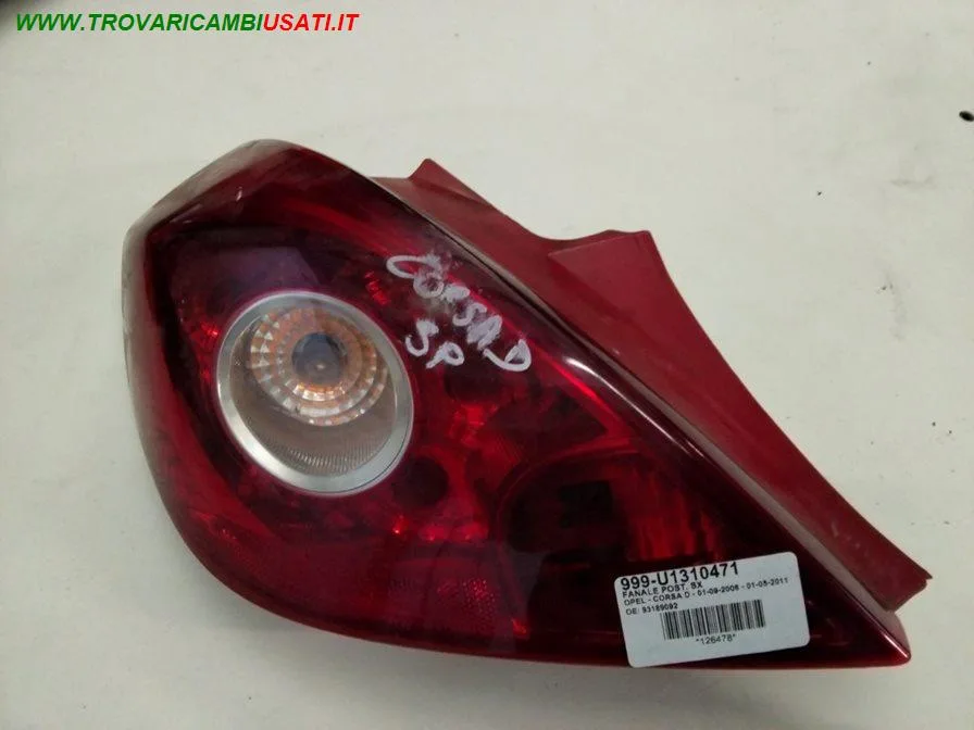 FANALE POST. SX OPEL - CORSA D 3 PORTE 2006 > 2011, OPEL - CORSA D 3 PORTE 2011 > 2015, OPEL - CORSA D VAN - 2007 > 2011, OPEL - CORSA D VAN - 2011 > 2015 CODICE/I: 999-U1310471 OE 93189092 43387 O...