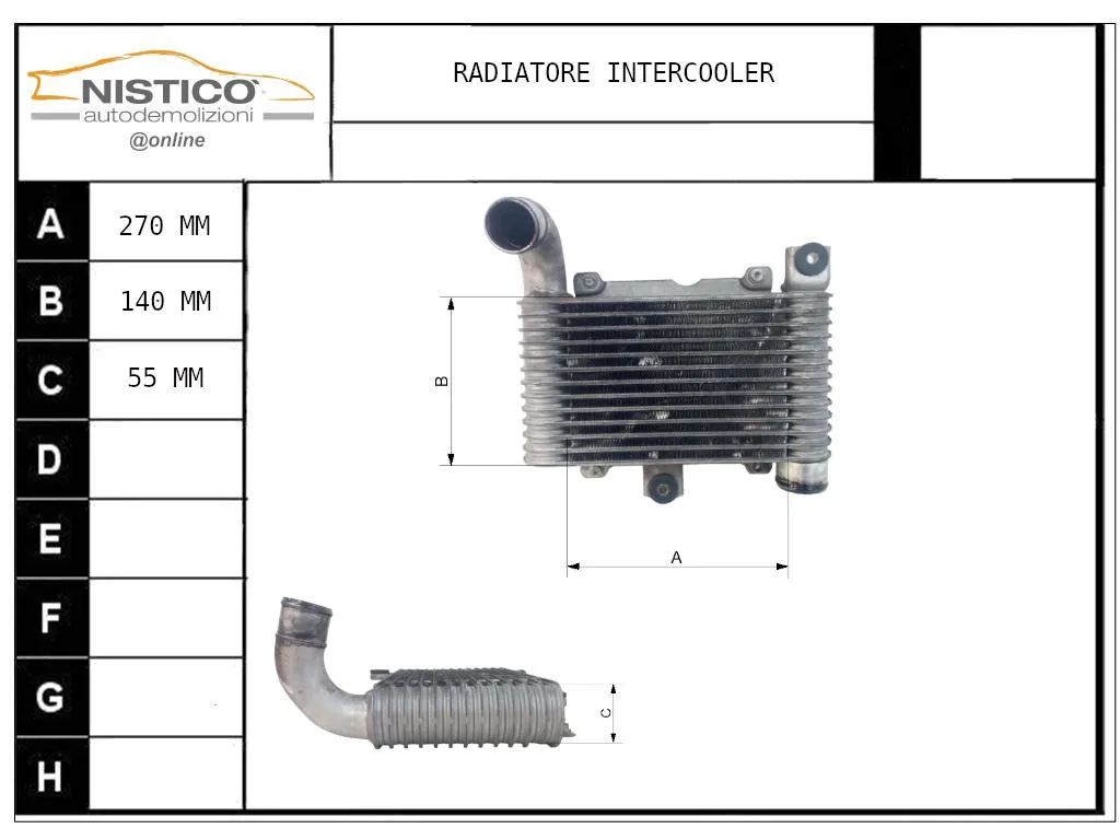 INTERCOOLER con codice 1794033010 da TOYOTA Yaris Serie 1ND-TV Diesel 1400 (99>03)