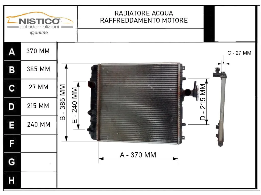 RADIATORE ACQUA con codice 232719 da SUZUKI Ignis 2° Serie con codice motore M13A/M13A Diesel 1300 (03>09)