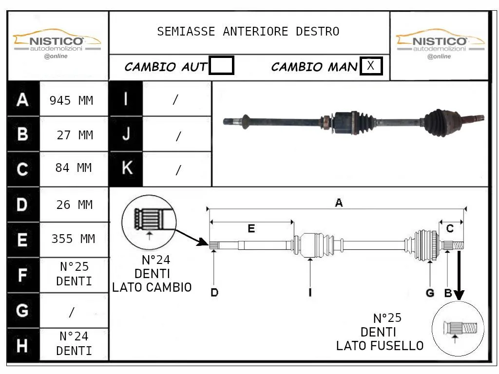 SEMIASSE ANTERIORE DESTRO con codice 51947023 da ALFA ROMEO Mito Serie (955_) (08>)