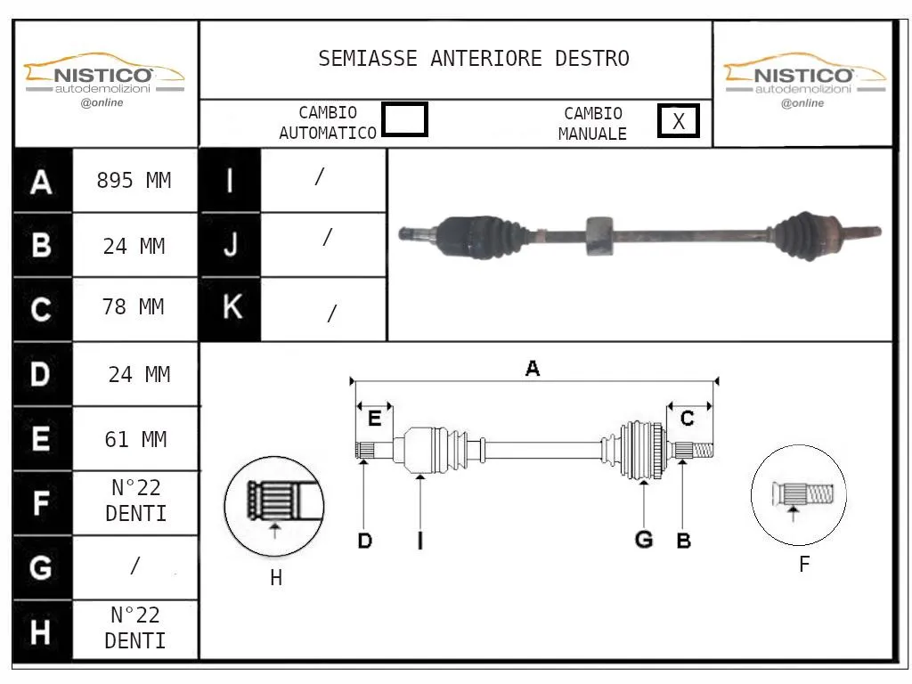 SEMIASSE ANTERIORE DESTRO con codice 46308161 da LANCIA Musa 1° Serie (04>07)