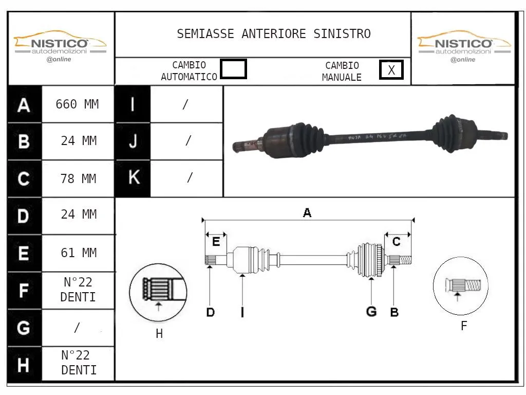 SEMIASSE ANTERIORE SINISTRO con codice 51753392 da LANCIA Musa 1° Serie (04>07)
